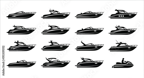set of boats on white background