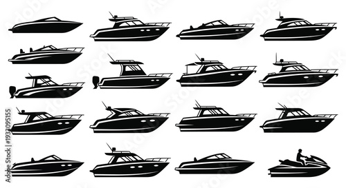 set of boats on white background