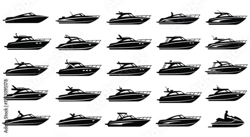 set of boats on white background