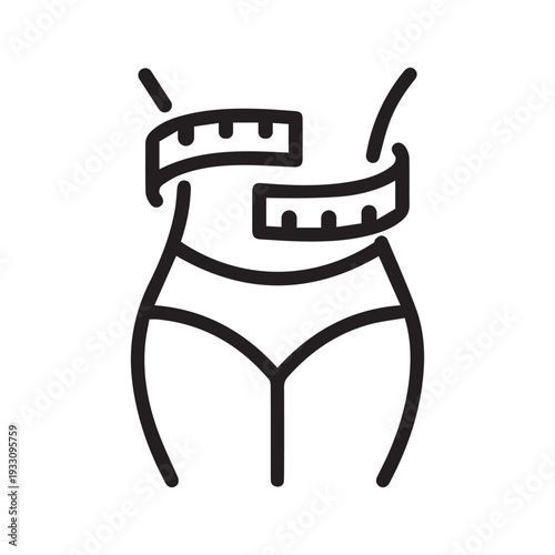 Measurement Size of Circumference Waist with Tape Line Icon. Slim Waistline with Measure Tape Linear Pictogram. Female Beauty Shape Concept Outline Icon. Editable Stroke. Isolated Vector Illustration