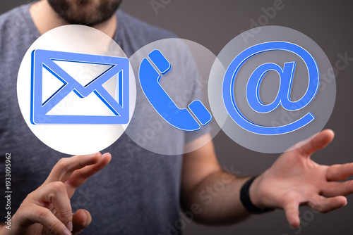 Man displaying contact icon...