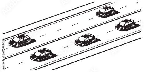 Cars driving on a multi-lane highway with a cityscape in the background Vector