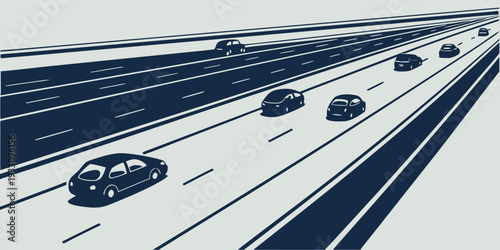 A fleet of autonomous vehicles traveling on a futuristic highway Vector