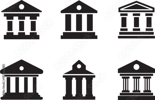 Bank and government building icon set in bold flat style isolated on white background