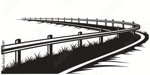 A winding road with a guardrail on a cliffside, illustrating a journey through challenging terrain Vector
