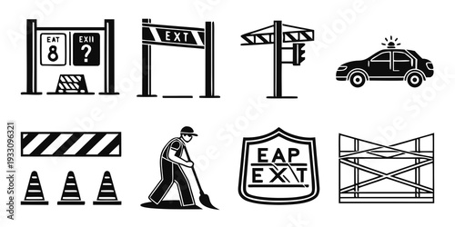 A collection of road signs and symbols indicating safety and caution on the streets Vector