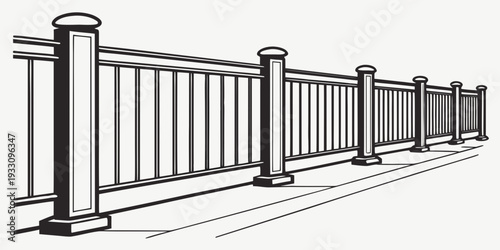 A detailed illustration of a metal fence with vertical bars and horizontal supports Vector