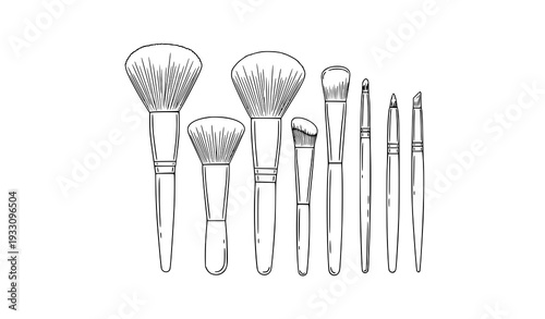 Minimal makeup brushes line art vector illustration set