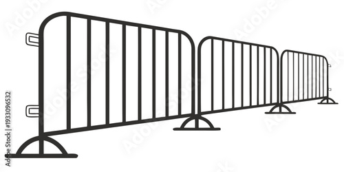 A long row of metal barricades lined up in a straight line. Vector