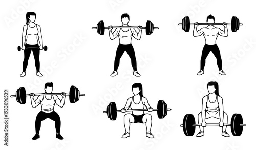 Minimal weight lifting fitness line art vector illustration