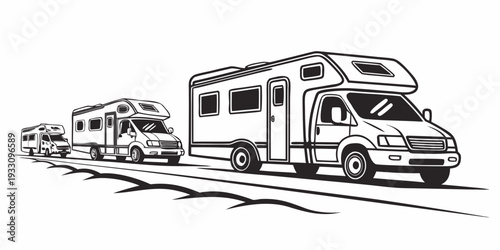 A detailed illustration of a recreational vehicle towing a trailer on a road Vector