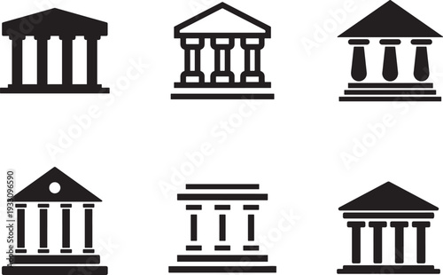 Modern bank and government building icons collection simple silhouette design