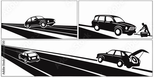 A series of images showing a car accident involving a truck and a sedan Vector