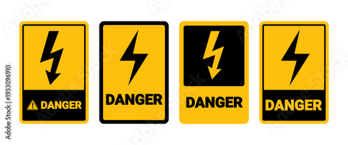 High Voltage Poster Sign Design, Electric Shock Danger Label with Lightning Bolt Hazard Symbol Vector
