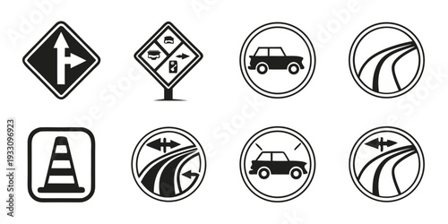 A collection of various road signs and symbols for traffic and weather conditions Vector