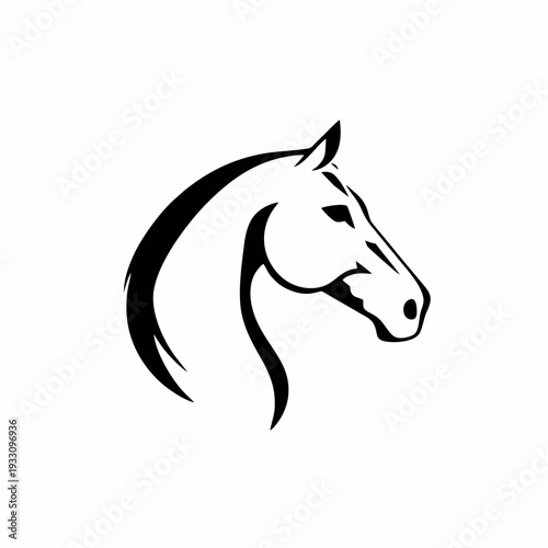Minimalist horse head logo with flowing mane in elegant black silhouette style, modern vector animal emblem perfect for equestrian branding, sport identity, luxury logo design and premium creative pro
