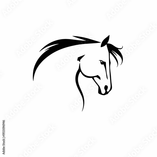 Minimalist horse head logo with flowing mane in elegant black silhouette style, modern vector animal emblem perfect for equestrian branding, sport identity, luxury logo design and premium creative pro