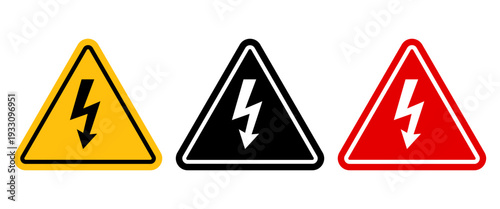 High Voltage Warning Sign Collection, Electric Shock Hazard Triangle Symbol Set Vector