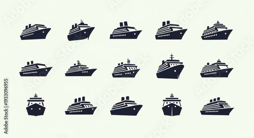 Cruise ship silhouettes in a row, representing travel and transportation on the water.