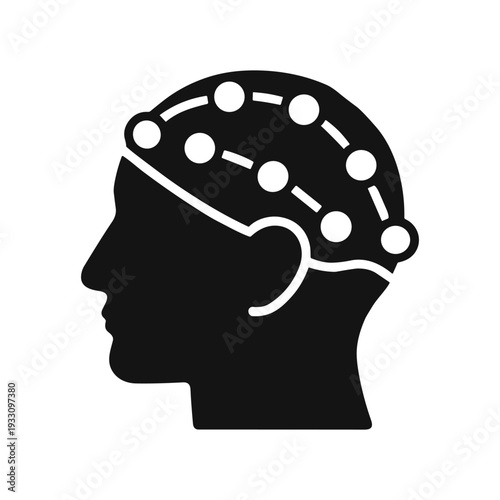 Solid black icon set vector illustration neuroscience brain network psychology