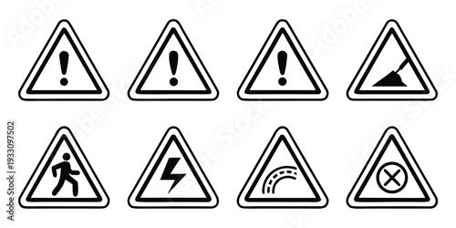 Assorted road signs with various warnings and instructions for drivers Vector