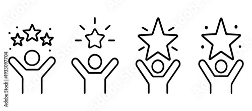 Employee Recognition and Recruitment Success Outline Icons – Three Star Rating, Customer Satisfaction Line Vector Symbols Editable Stroke on White Background