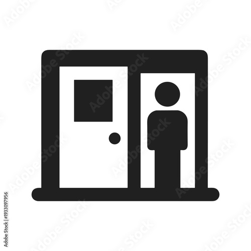 Man standing near door icon, flat entrance or access control symbol