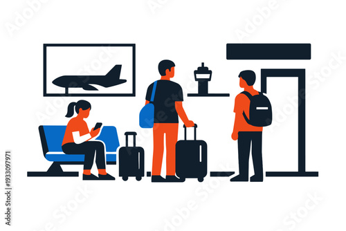 Simple vector letters text white boarding waiting minimalism composition no icon gate