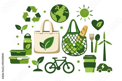 Vector lifestyle icon clean eco reusable bags svg palette modern illustration flat