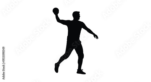 Handball player preparing to throw dynamic pose against a white background silhouette
