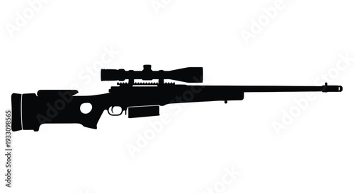 Detailed black silhouette of a sniper rifle against a white background silhouette