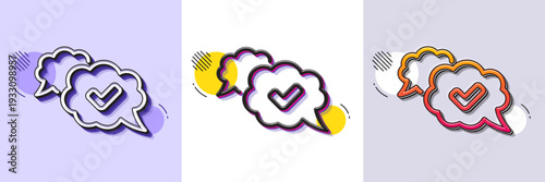Check mark line icon. Halftone dotted pattern. Gradient icon with grain shadow. Approved comic sign. Speech bubble chat symbol. Line approved icon. Various designs. Vector