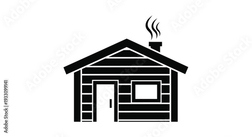 Simple black cabin with smoking chimney a striking silhouette