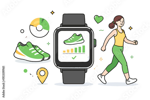 Simple vector tracking letters numbers fitness generation smartwatch image illustration clean icon