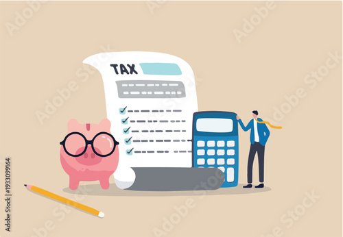 Income tax filing, calculate revenue and filling tax form, expert complete checklist for all reduction, refund and payment concept, expertise businessman completed tax filing form with calculator