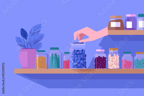 Organized Pantry Shelf with Clear Containers