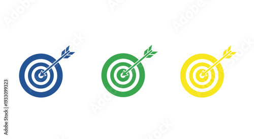 Three colorful target boards with arrows a striking silhouette