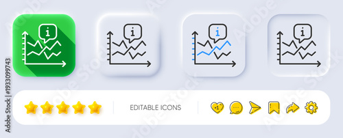 Growth chart line icon. Neumorphic, Flat shadow, 3d buttons. Rise graph sign. Data information symbol. Line chart icon. Social media icons. Vector