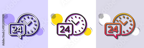 24 hour time service line icon. Halftone dotted pattern. Gradient icon with grain shadow. Call support sign. Feedback chat symbol. Line 24h service icon. Various designs. Vector
