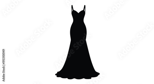 Elegant black evening gown displayed as a striking visual silhouette