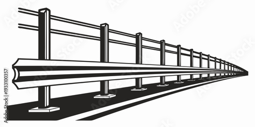 A black and white illustration of a long, straight fence with evenly spaced posts Vector