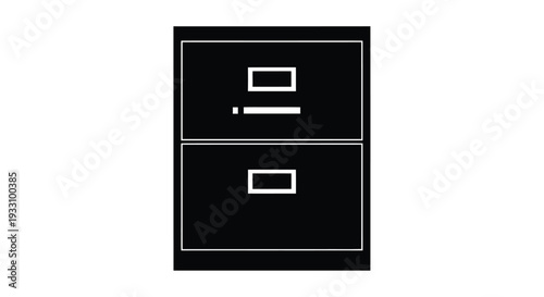 Minimalist black filing cabinet icon with rectangular details silhouette
