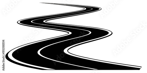 A winding road stretches into the distance, disappearing into the horizon Vector