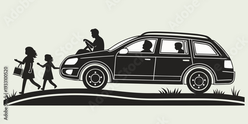 A group of people are pushing a car up a steep hill Vector