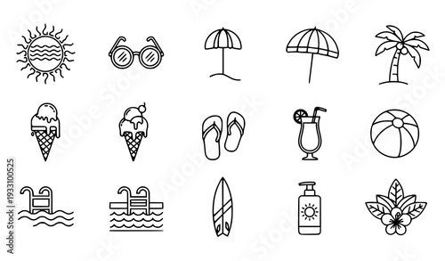 Summer Thin Line Editable Icon Set