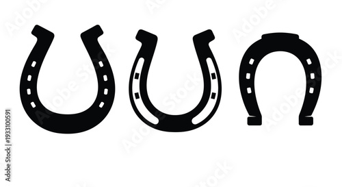 Four black horseshoes arranged in a row graphic design silhouette