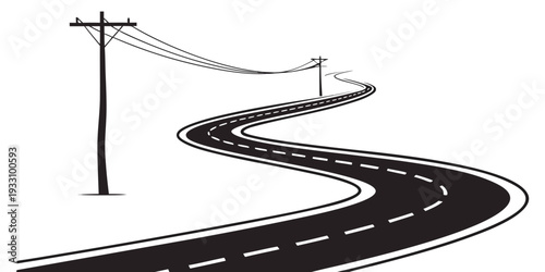 A winding road with a signpost indicating a sharp turn ahead Vector