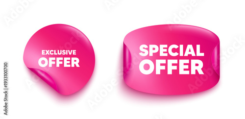 Exclusive offer sticker banner. Paper price label. Exclusive offer tag. Sale price sign. Advertising discounts symbol. Paper sticker with message. Offer label banner. Vector
