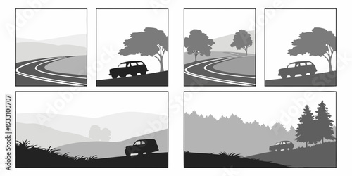 A series of images depicting the progression of a storm over a landscape Vector