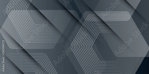 Dark abstract background with modern glowing hexagon lines decoration and overlapping geometric shapes. Future technology vector design. VOL. 5